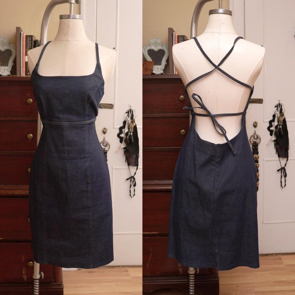 Late 90s / Early 2000s Cache Denim Low Back Dress